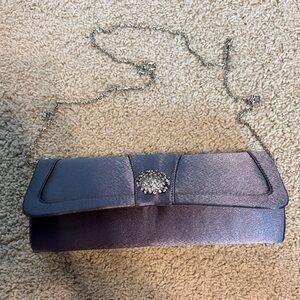 Bijoux Terner Shimmery Purple Satin Clutch with Crystal Brooch